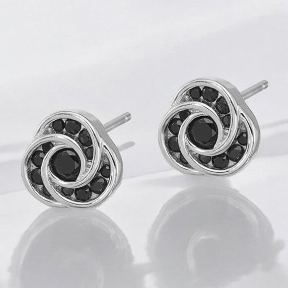 Jillian Samuels Jewelry - Black Spinel Love Knot Stud Earrings in 925 Sterling Silver